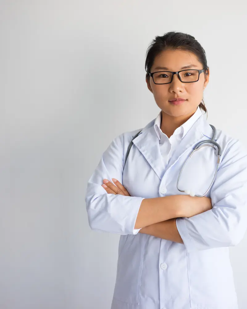 Dr Elaine Ting in a white coat