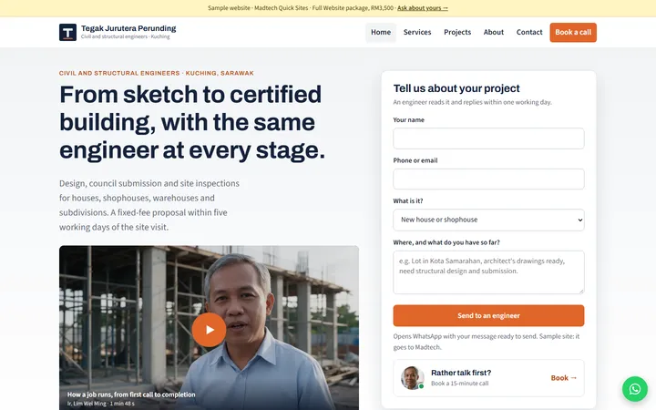 Home page of the sample engineering firm website